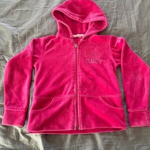 Y2K velvet Juicy Couture Kids Pink zip‎ Hoodie jacket made in USA